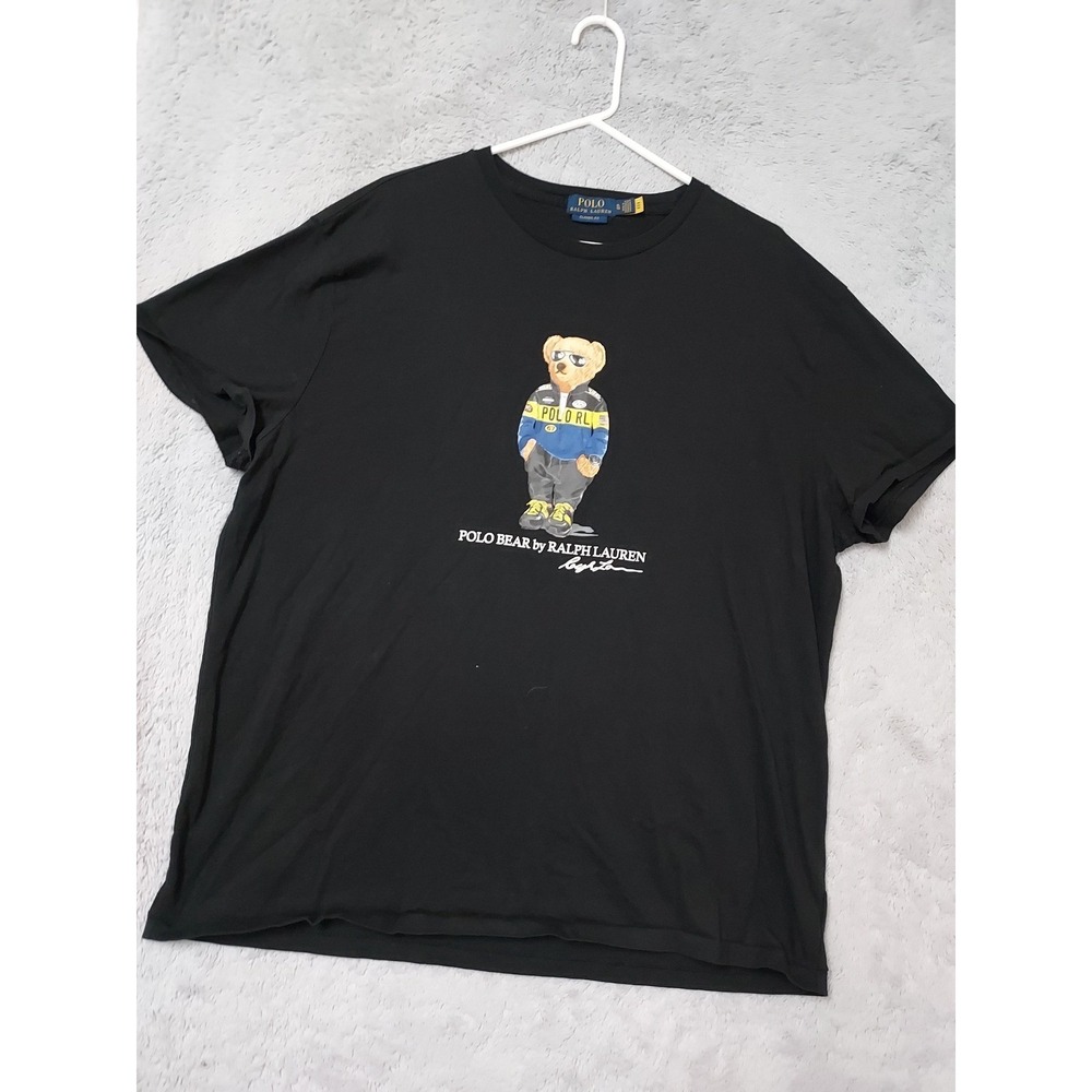 Polo Ralph Lauren Shirt Men XL Polo Bear Graphic Classic Fit Black Racing Cotton